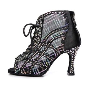 hroyl women's ballroom latin salsa dance shoes lace-up open-toe dance boots,ycl434-black-7.5,us8.5