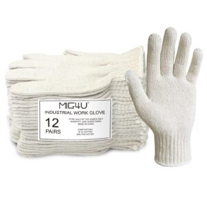 mig4u 12 pairs work gloves - cotton string gloves for safety work - glove liner hand saver heat protection for bbq (large, economic)