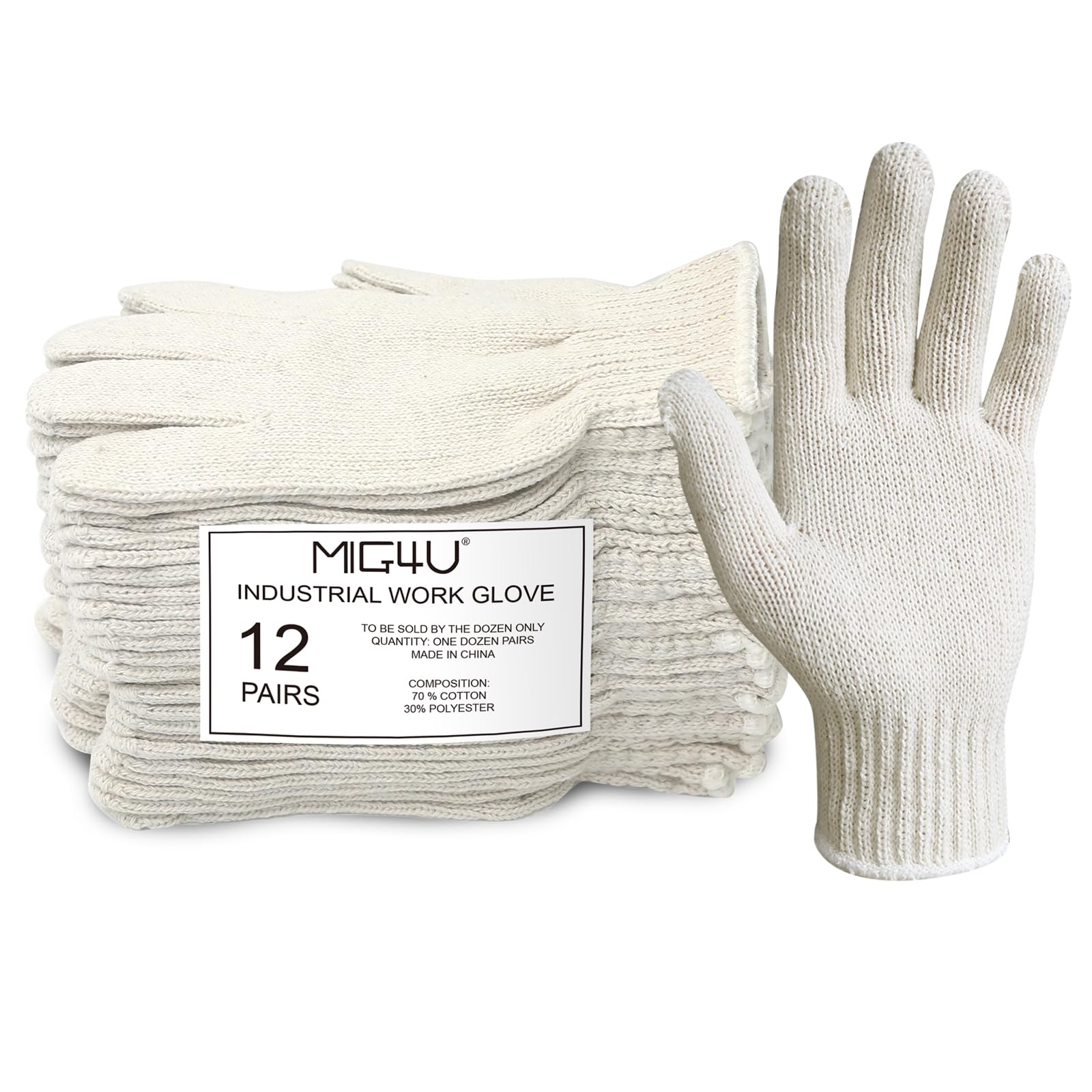 MIG4U 12 Pairs Work Gloves - Cotton String Gloves for Safety Work - Glove Liner Hand Saver Heat Protection for BBQ (Large, Economic)