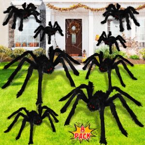 dreampark halloween spider decorations, 8 pcs realistic hairy halloween spiders set, scary spider props for indoor outdoor outside house yard creepy halloween decor