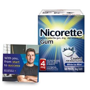 nicorette 4 mg nicotine gum to help quit smoking with behavioral support program - white ice mint flavored stop smoking aid, 160 count