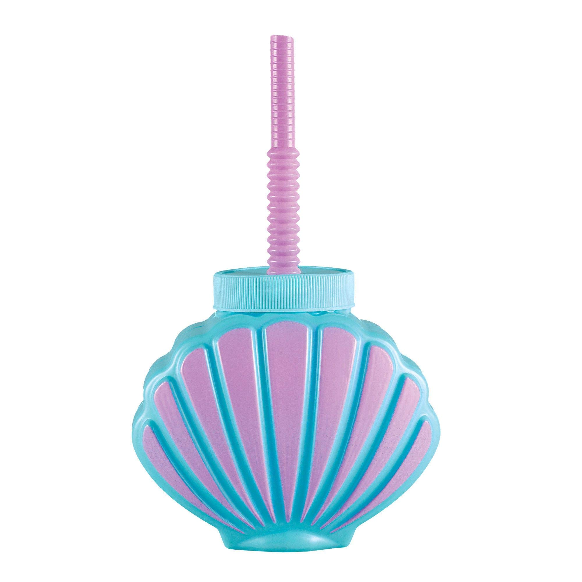 Adorable Blue & Purple Seashell Plastic Sippy Cup - 13.9 oz (1 Pc) - Unique Ocean-Inspired Design for Kids & Toddlers