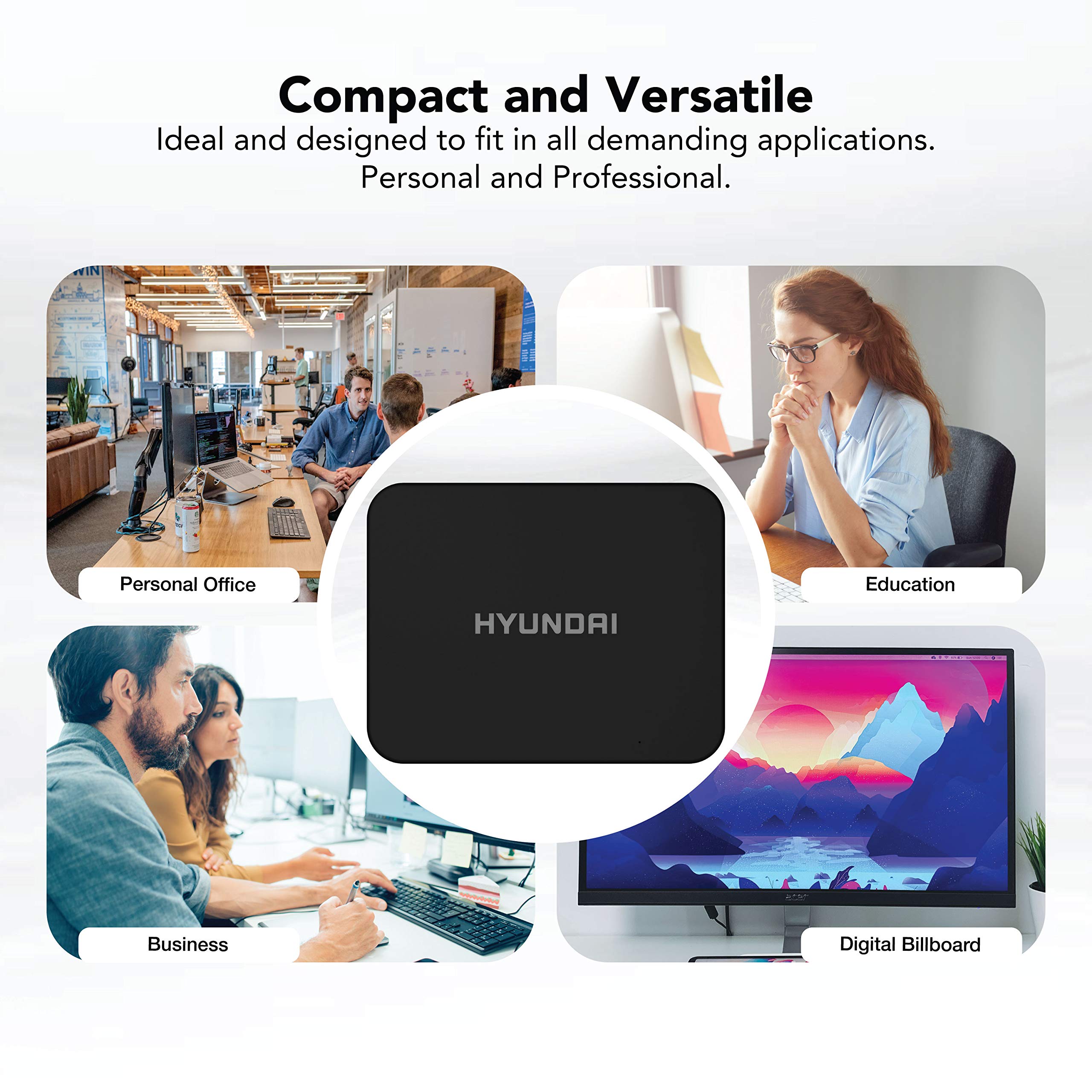 HYUNDAI Business Mini PC 4GB RAM & 64GB SSD & Intel N4020 - Small, Portable and Compact PC Expandable Storage with MicroSD, USB-C, Windows 10 Pro, HDMI & VGA Ports, and Vesa Mount - HTN4020MPC