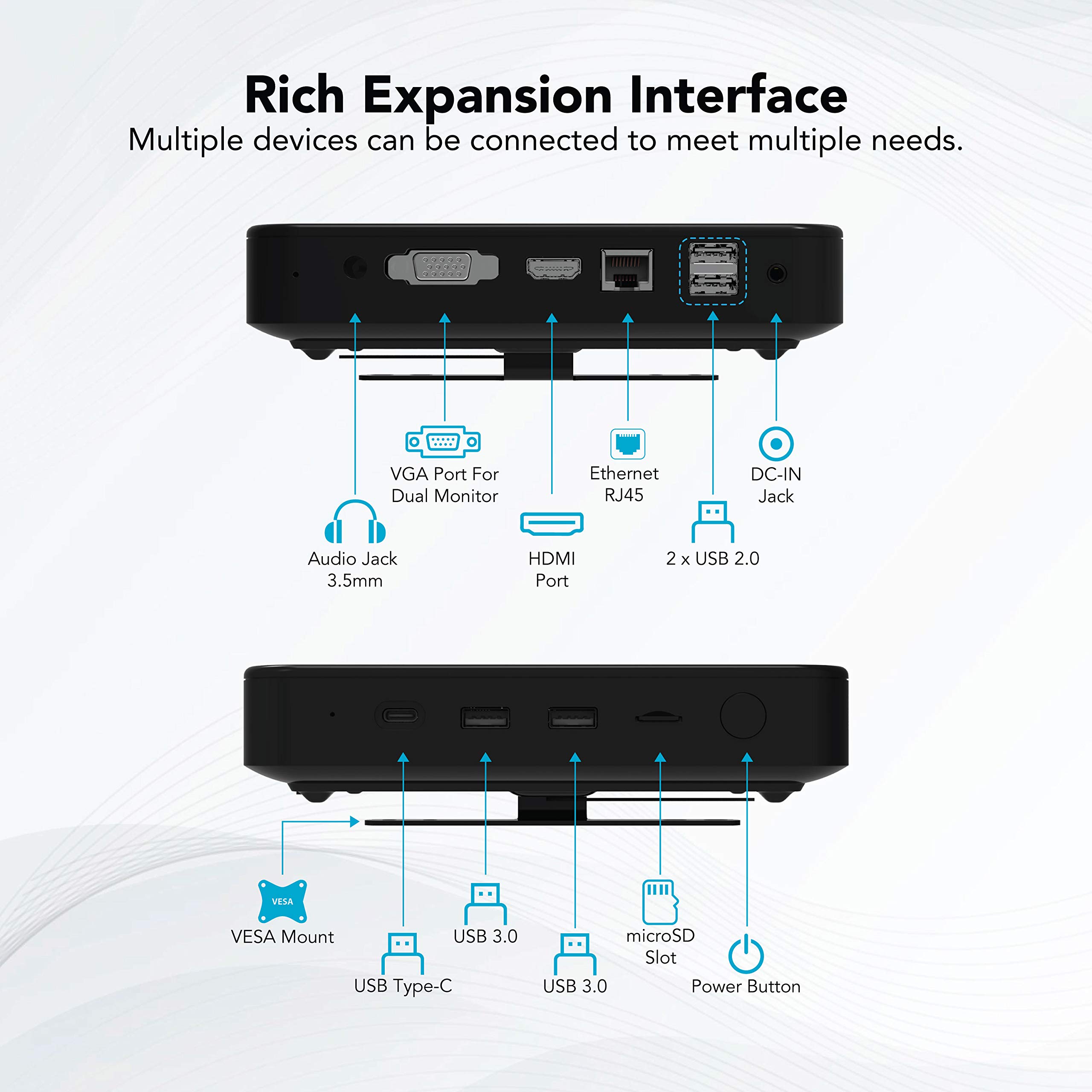 HYUNDAI Business Mini PC 4GB RAM & 64GB SSD & Intel N4020 - Small, Portable and Compact PC Expandable Storage with MicroSD, USB-C, Windows 10 Pro, HDMI & VGA Ports, and Vesa Mount - HTN4020MPC