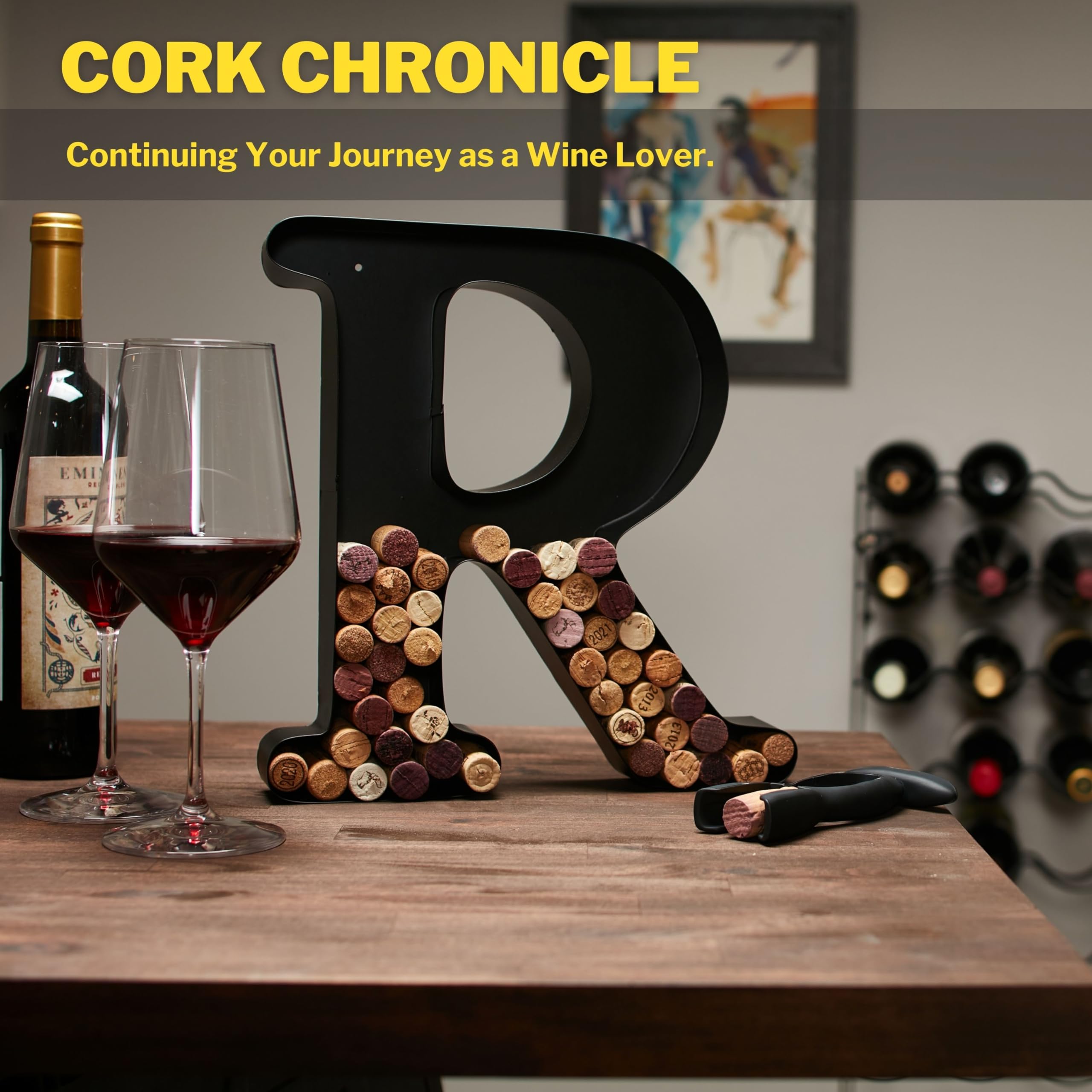 DECOMIL Wine Cork Holder (A-Z) (Letter R) | Decorative Wine Letters Cork Holder (R) | Wall Art Cork Holder Decor ®