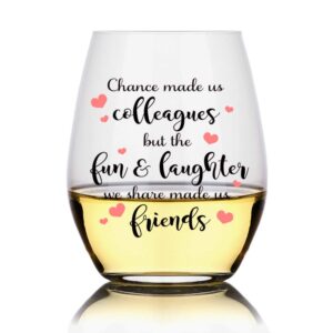 perfectinsoy chance made us colleagues, 15oz funny stemless wine glass, coworker gifts for leaving farewell, birthday, valentines, galentines, retirement,funny gifts for coworkers