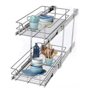 storking 2 tier kitchen cabinet pull out organizer, slide out pantry storage basket in multiple sizes,for kitchen base cabinets,anti-rust chrome-plating,11 "wx 22 "d x 15.4 "h