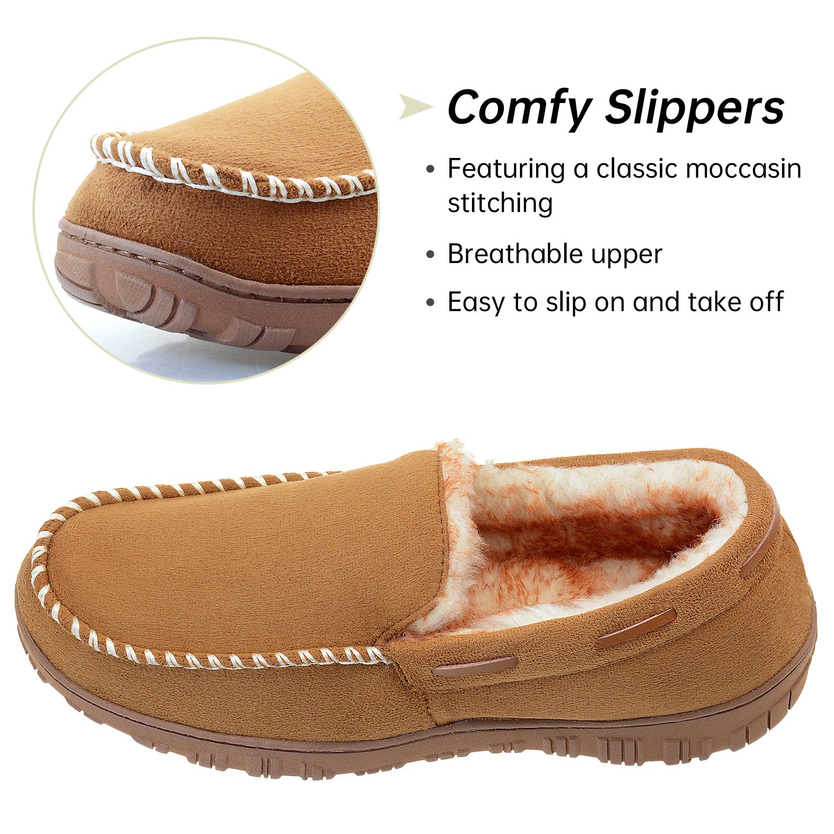 Vonair Mens Moccasin Slippers Indoor Outdoor Slip on Warm House Shoes Breathable Moccasins for Men 10 US Beige