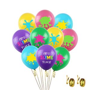 50pcs slime balloons for slime birthday party, it's slime time party balloons bouquet, 12 inch latex balloons for kids colorful birthday party, baby shower, paint art themed neon glow party supplies