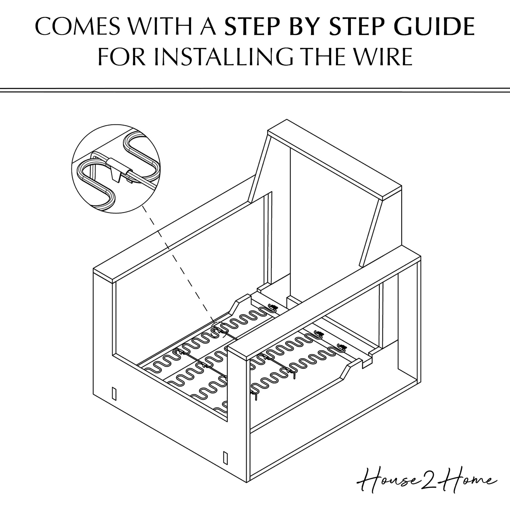 House2Home Upholstery Stay Wire for Sofa Furniture Springs, 40ft with 80 Clips, 16 Gauge Paper Wrapped Wire, Includes Instructions