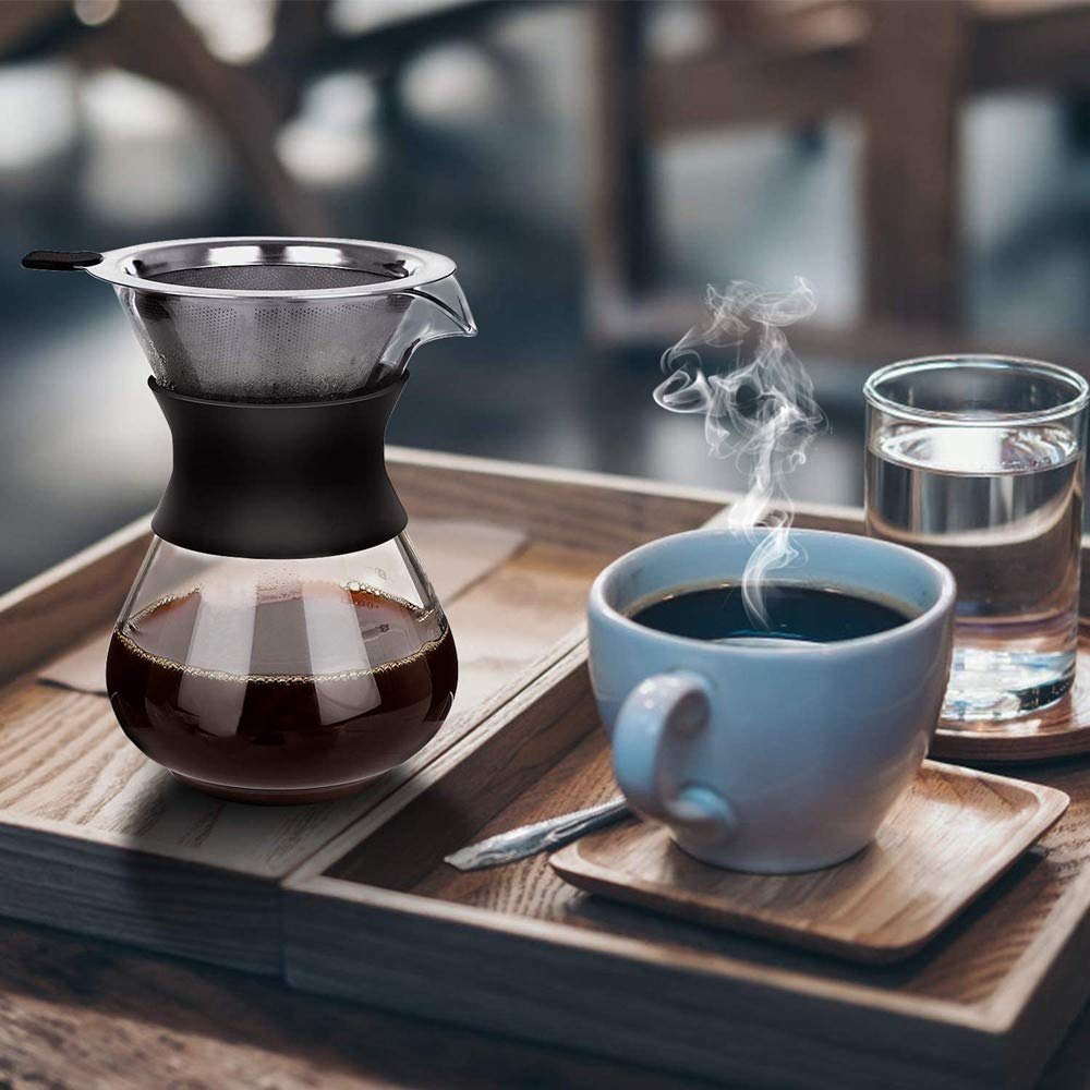 XIYUAN Pour Over Coffee Maker, Permanently Use The Pour Over Coffee Dripper Borosilicate Glass Water Bottle Coffee Pot With Stainless Steel Filter Hand Punch Coffee Pot Set 14oz / 400Ml