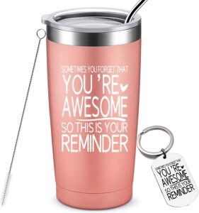 fancycool thank you gifts, funny inspirational birthday gifts for women, best friends, daughter, sister, mom, her, wife, teacher, coworker, insulated tumbler with keychain, 20 ounce rose gold