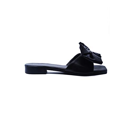 Cape Robbin Juju Sandals Slides for Women, Womens Mules Slip On Shoes with Bow - Black Size 7.5