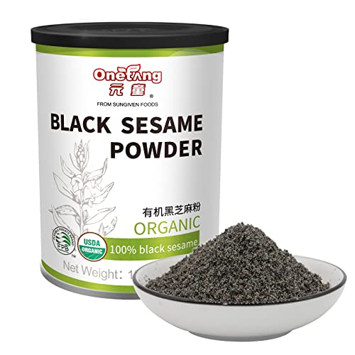 ONETANG Organic Black Sesame Powder, Protein Source No Sugar, Low Temp Roasted, Halal, Non-GMO, Black Sesame Paste 12.36 Oz (350g)