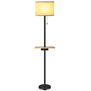 lifeholder floor lamp, modern floor lamp with dual usb ports & rectangle tray table, led floor lamp with line fabric shade & pull chain, idea for bedroom, living room or office