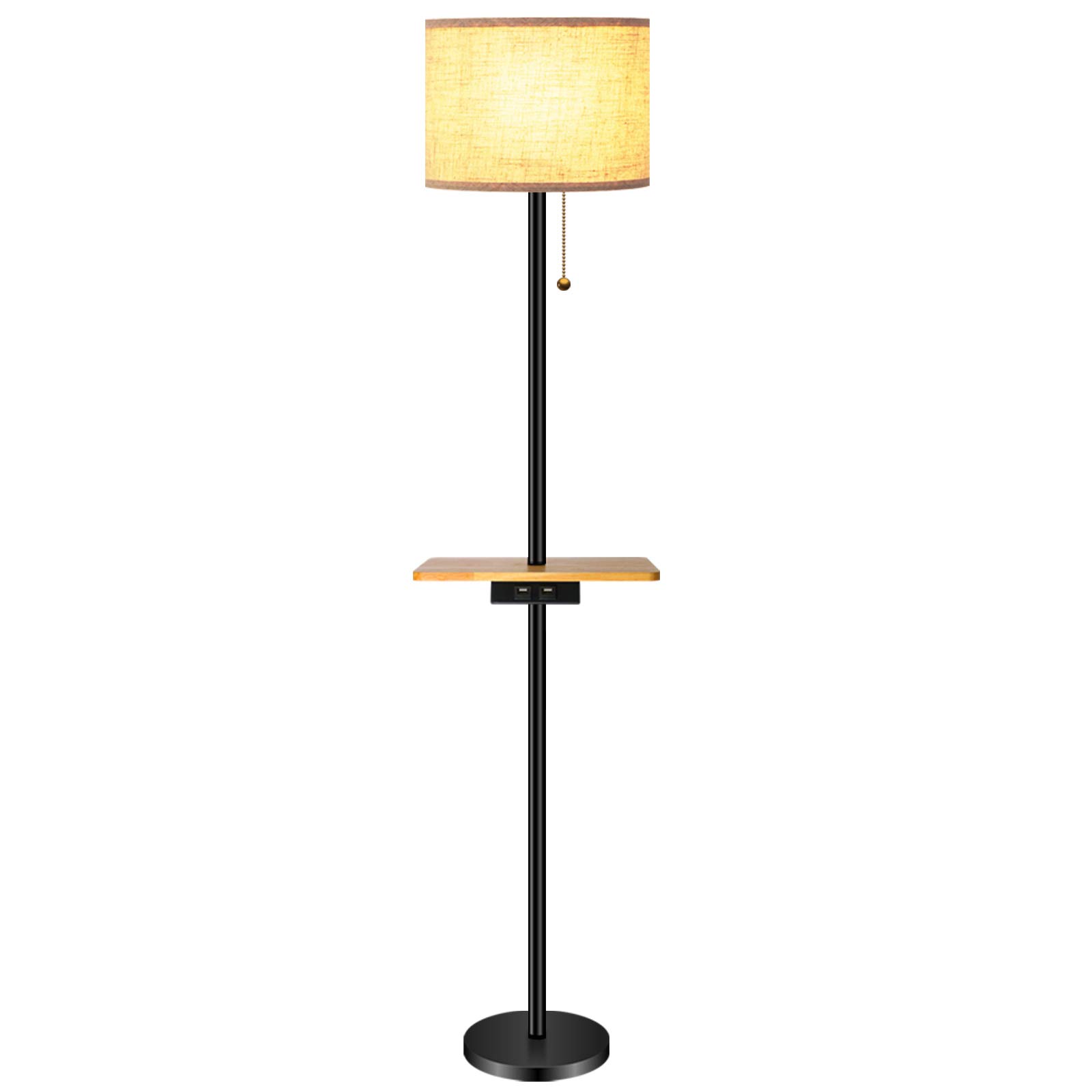 lifeholder Floor Lamp, Modern Floor Lamp with Dual USB Ports & Rectangle Tray Table, LED Floor Lamp with Line Fabric Shade & Pull Chain, Idea for Bedroom, Living Room or Office