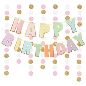 pre-strung happy birthday banner and decorations-girls toddler birthday decorations-happy birthday banner and dot garland pastel colors