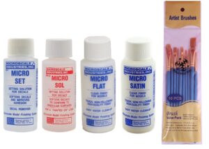 microscale industries, inc. micro set, micro sol, micro flat, micro satin, 1 oz. bottles, one of each with make your day paintbrush set