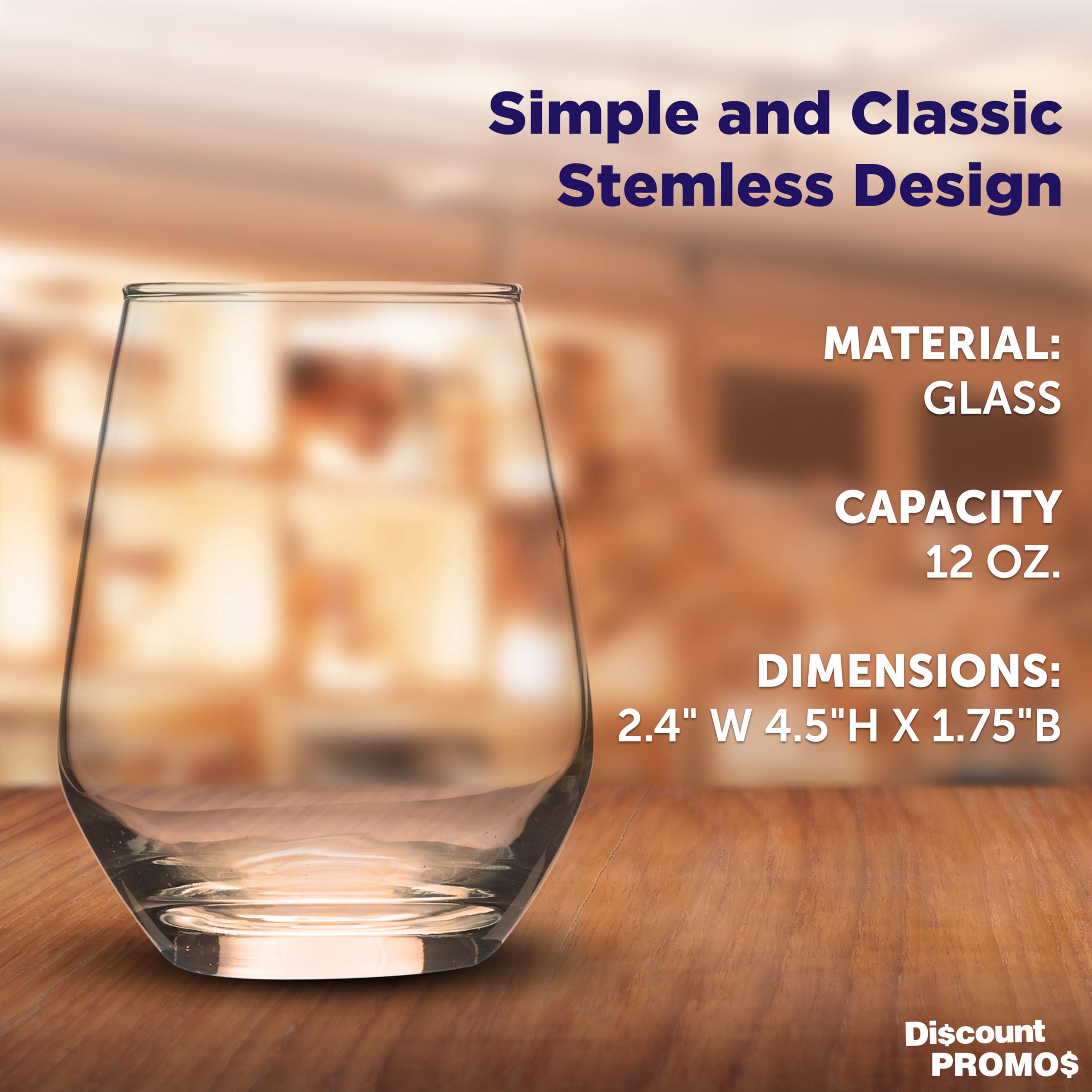 DISCOUNT PROMOS Silica 12 Oz. Stemless Wine Glasses Set of 10, Bulk Pack of Drinking Glasses, Restaurant Grade Glassware, Perfect for Wine, Cocktails and More - Clear Bottom Color