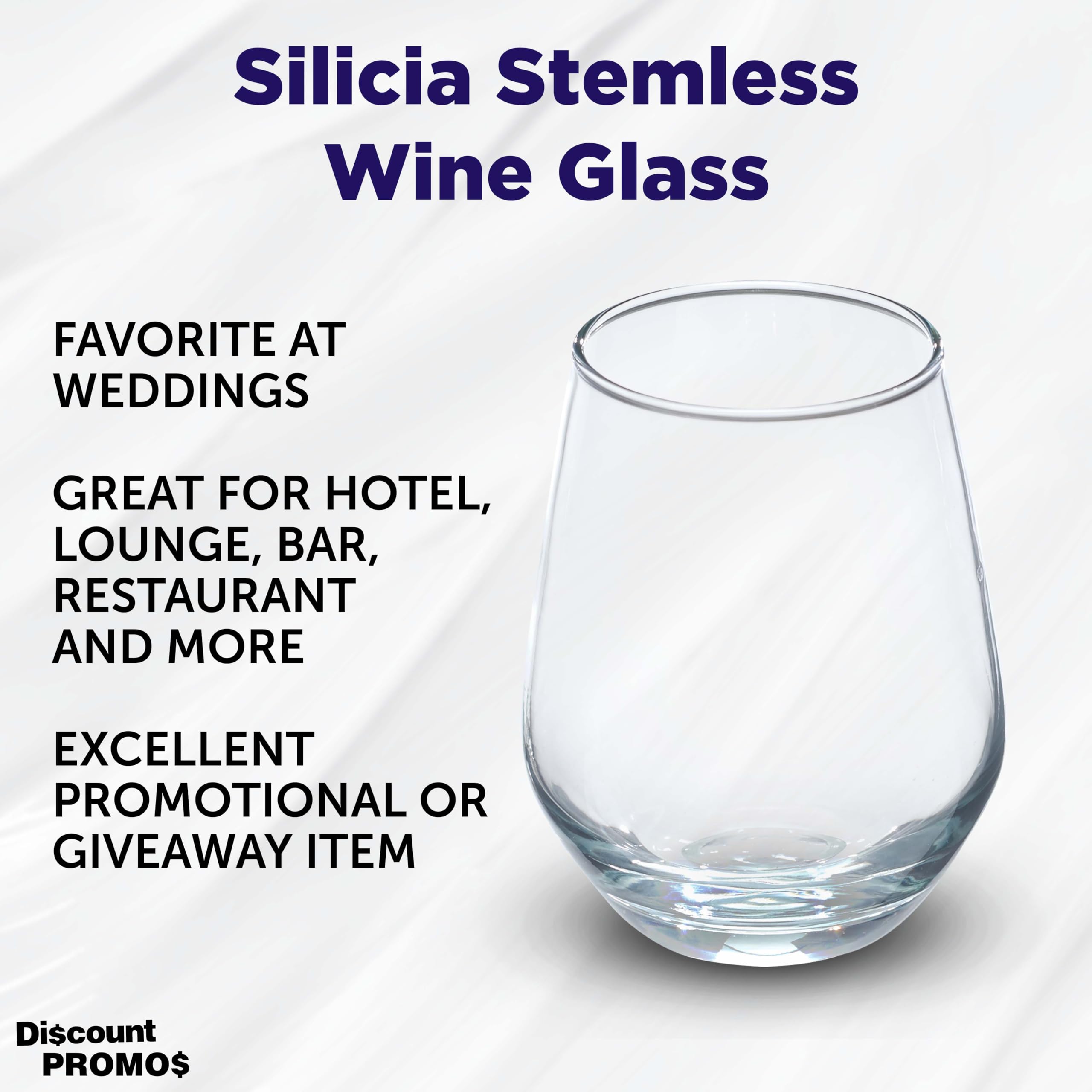 DISCOUNT PROMOS Silica 12 Oz. Stemless Wine Glasses Set of 10, Bulk Pack of Drinking Glasses, Restaurant Grade Glassware, Perfect for Wine, Cocktails and More - Clear Bottom Color