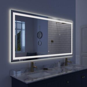 luxaar lumina 70 in. x 36 in. led lighted vanity mirror with built-in dimmer and anti-fog feature