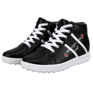 bhb high heel golf shoes for women and girls, waterproof spikeless glitter golf shoes for girls black