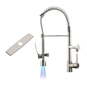 fapully led kitchen faucet pull down sprayer and deck plate brushed nickel