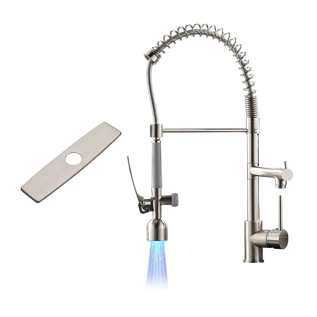 Fapully LED Kitchen Faucet Pull Down Sprayer and Deck Plate Brushed Nickel