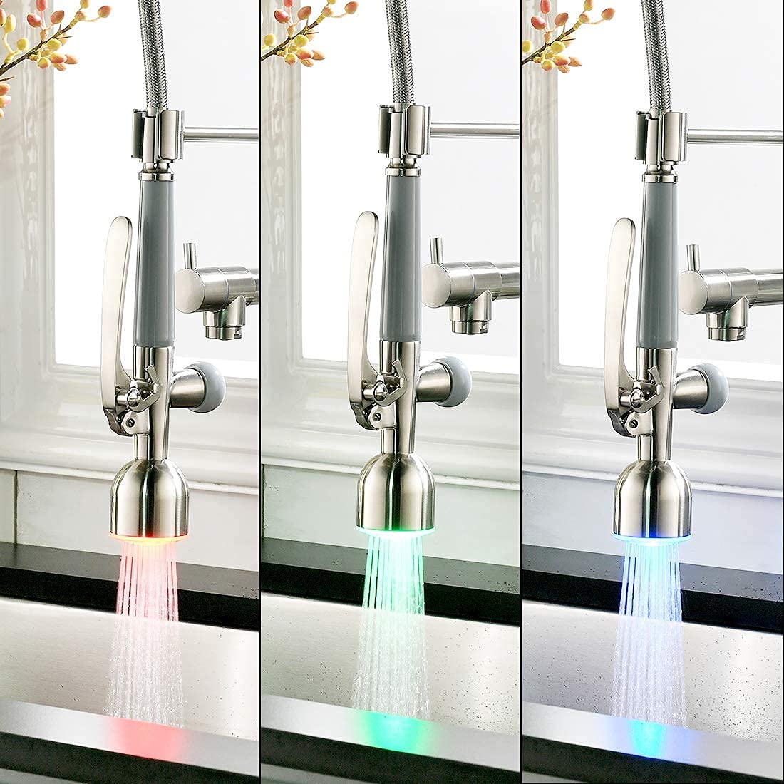 Fapully LED Kitchen Faucet Pull Down Sprayer and Deck Plate Brushed Nickel
