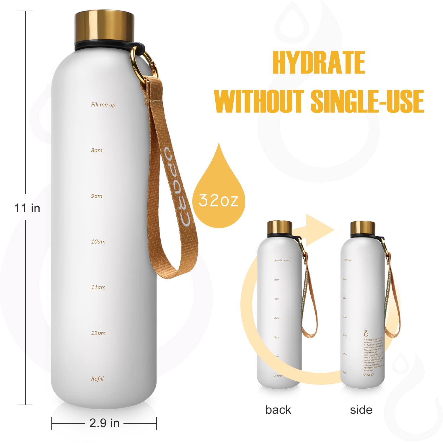 Opard 27oz/32oz Motivational Water Bottle with Time Marker to Drink, Reusable Plastic Bottle with BPA Free Tritan for Gym and Sports