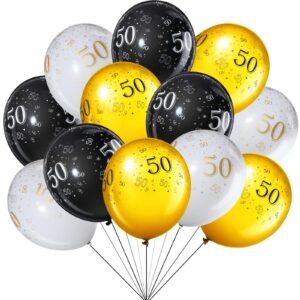 45 piece 12 inch birthday party latex balloons birthday anniversary party decoration white gold black theme party balloon for birthday party supplies indoor outdoor decor (50th)