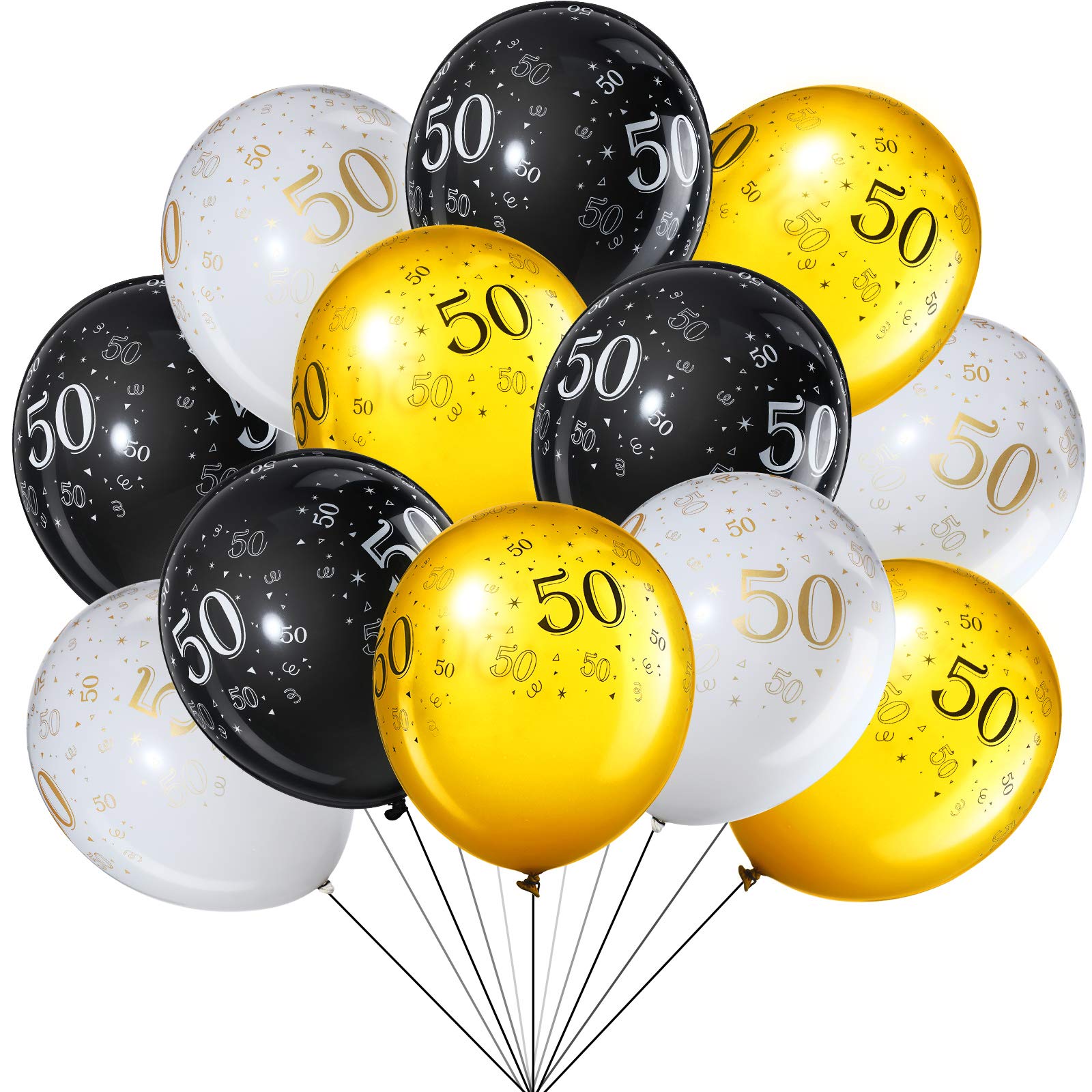 45 Piece 12 Inch Birthday Party Latex Balloons Birthday Anniversary Party Decoration White Gold Black Theme Party Balloon for Birthday Party Supplies Indoor Outdoor Decor (50th)