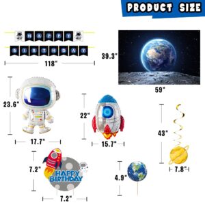 Outer Space Party Supplies, 87Pcs Party Decorations - Rocket Balloons, Solar System Swirl Decorations, Cupcake Toppers, Astronaut Birthday Banner, Backdrops