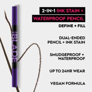 Urban Decay Brow Blade 2-in-1 Microblading Eyebrow Pen + Waterproof Pencil – Smudge-proof, Transfer-resistant – Fine Tip – Thin, Hair-Like Strokes – Natural, Fuller Brows, Dark Drapes (dark brown)