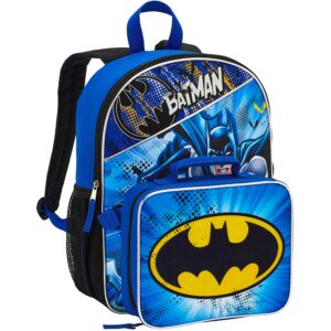 Batman Backpack with Lunchbox Set for Boys Kids ~ 6 Pc Bundle With Deluxe 16" Batman Backpack, Insulated Lunch Bag, Stickers, and More (Batman School Supplies)