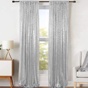 JYFLZQ Silver Sequin Backdrop Curtains 2ft x 8ft 2 Panel Glitter Photo Booth Backdrops Sparkly Photography Background Drapes for Parties Wedding Bridal Showers