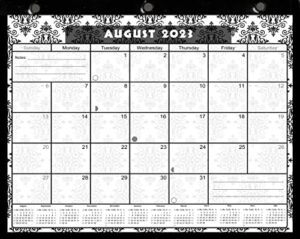 2023-2024 academic year 12 months student calendar/planner in protective sleeve for 3-ring binder, desk or wall -v009 (damask black and white)