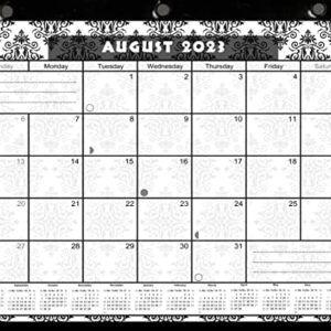 2023-2024 Academic Year 12 Months Student Calendar/Planner in Protective Sleeve for 3-Ring Binder, Desk or Wall -v009 (Damask Black and White)