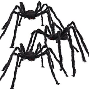 joyin 3 pack 5ft halloween realistic hairy spiders, 63'' halloween outdoor decorations scary spiders with giant size for indoor and outdoor decorations