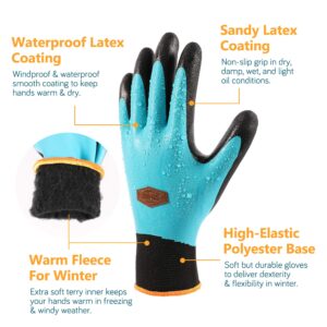 COOLJOB Waterproof Winter Freezer Gloves for Working Gardening Fishing Construction Worker, Double Coated Rubber Gloves for Indoor Outdoor Warehouse Cold Refrigeration House, 1 Pair Small S Blue