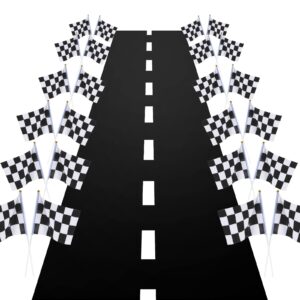 13 feet long racetrack floor running mat (2ft wide) and 12 pieces checkered black and white racing flag for two fast birthday decorations race car road for race car birthday party supplies