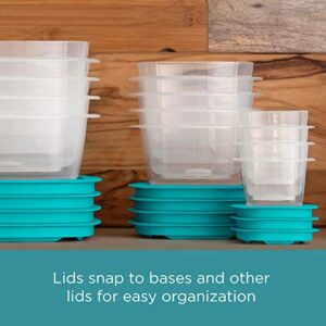 Rubbermaid 38-Piece Food Storage Containers with Snap Bases for Easy Organization and Lids for Lunch, Meal Prep, and Leftovers, Dishwasher Safe, Clear/Blue