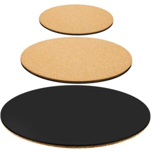 3 pieces cork plant mat round cork plant coasters diy cork pad plant plate pad for gardening, indoor and outdoor pots, diy craft project (nude and black, 6 inches, 8 inches, 10 inches)