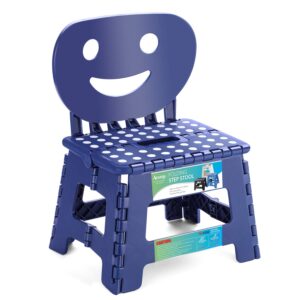 acstep folding step stool with back support for kids,9" kids step stool for outdoor or indoor kitchen step stools and bathroom stool for toddlers boys girls - royal blue