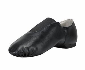 linodes unisex pu leather upper slip-on jazz shoe with up elastic for women and men's dance shoes-black-7.5m
