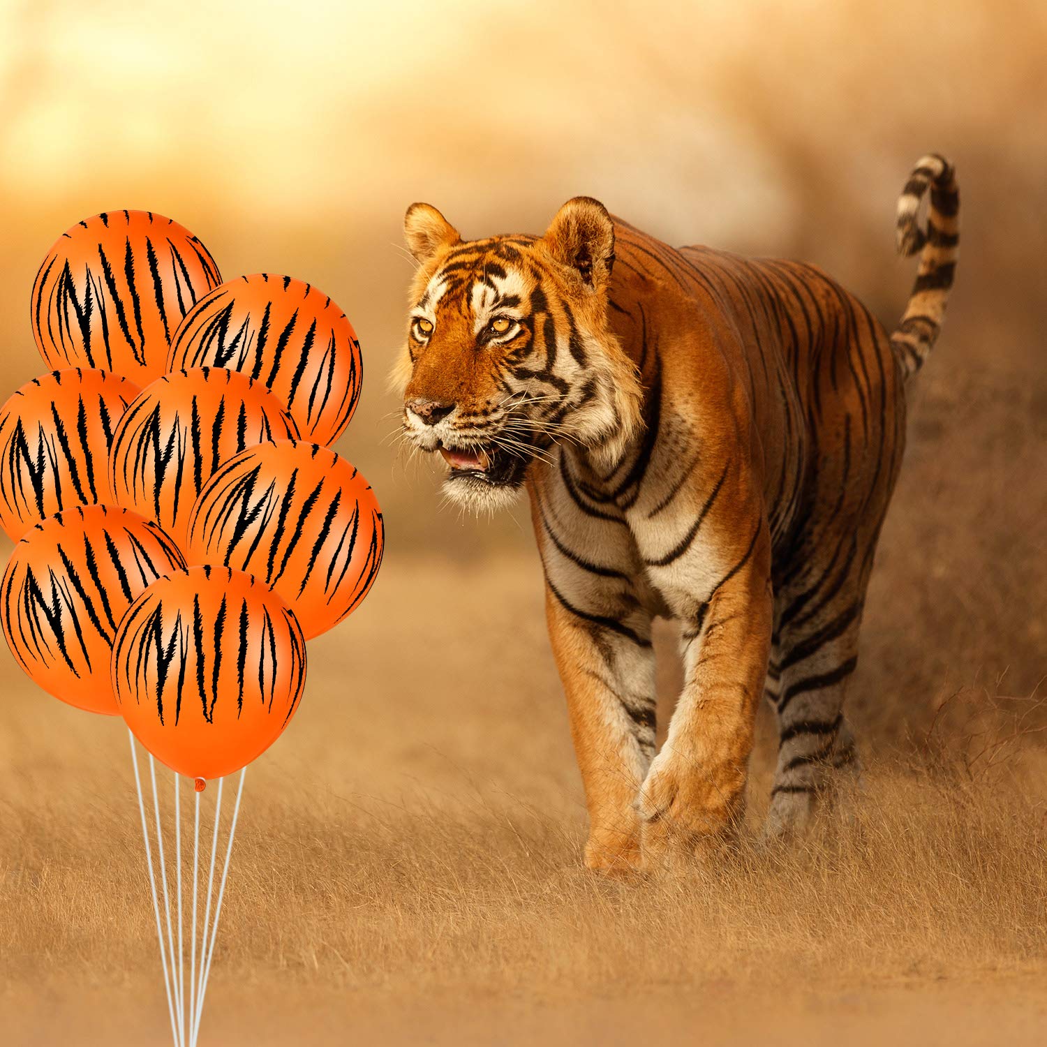 40 Pieces Tiger Balloons Tiger Print Stripes Balloons Jungle Animal Balloons Animal Theme Party Safari Balloons for Zoo Party Supplies Jungle Birthday Party Decoration