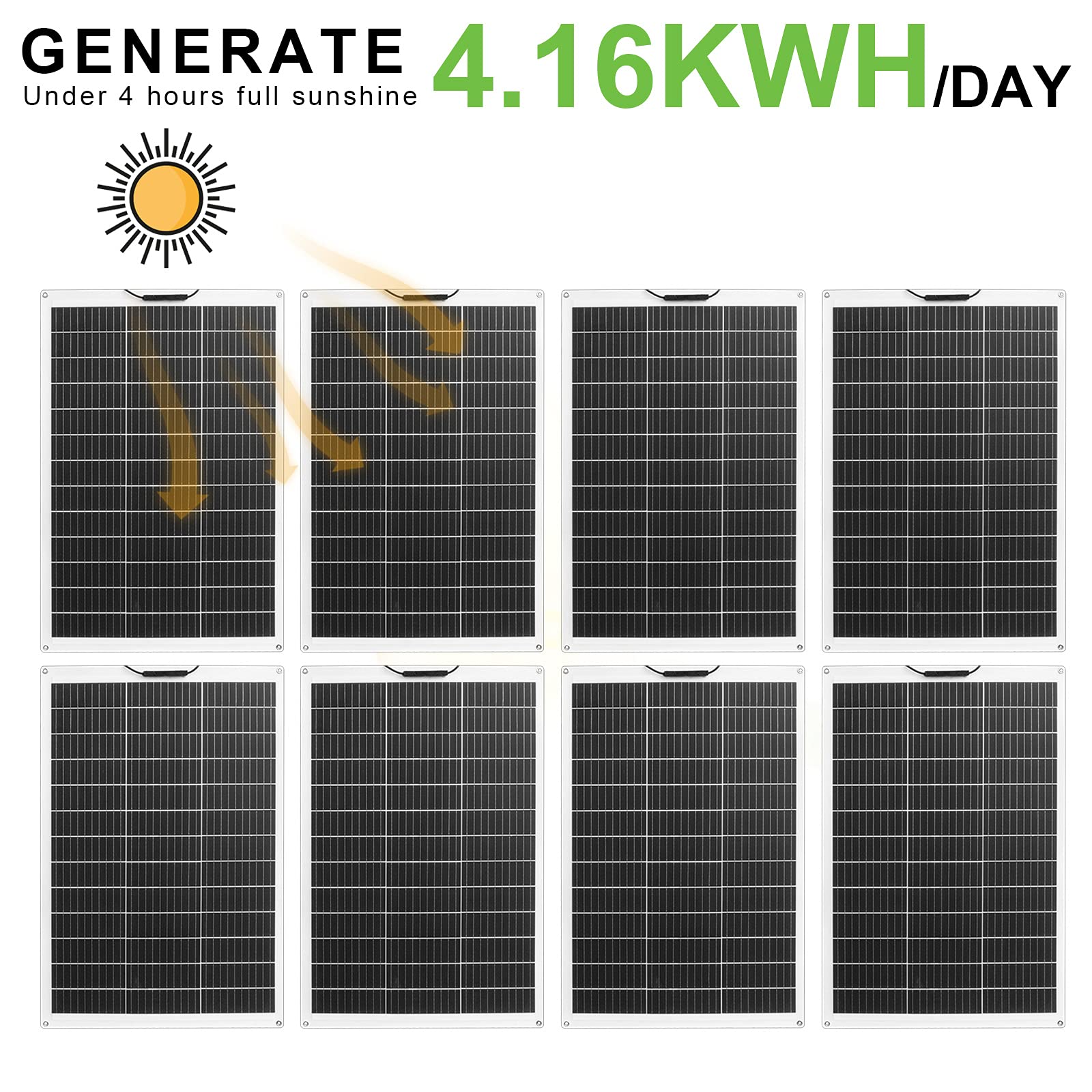 ECO-WORTHY 8pcs 130Watt (1040W) Flexible Solar Panels 12 Volt Waterproof Monocrystalline Lightweight Solar Panel for RV, Boats, Cabin, Roofs, Curved Surfaces