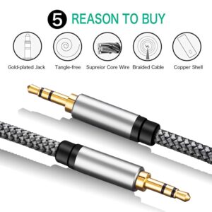 Tan QY Aux Cable 15Ft,3.5mm Male to Male Auxiliary Audio Stereo Cord Compatible with Car,Headphones, iPods, iPhones, iPads,Tablets,Laptops,Android Smart Phones& More (15Ft/5M, Silver)