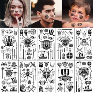 konsait 130+ tiny pirate temporary tattoos, black viking pirate fake tattoos body art stickers for girls boys kids party bag filler children's birthday gift pirate party supplies favors face hand arm