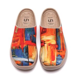 uin women's slip on slipper canvas lightweight flats walking casual art painted travel shoes color zone (41)